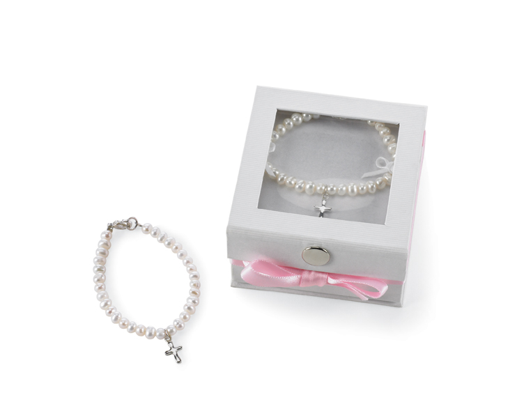 Baby Cultured Pearl Bracelet with Cross