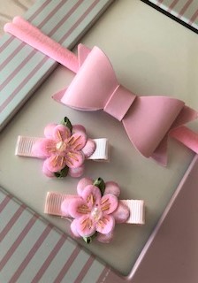 Baby Leather Headband Set - Pink